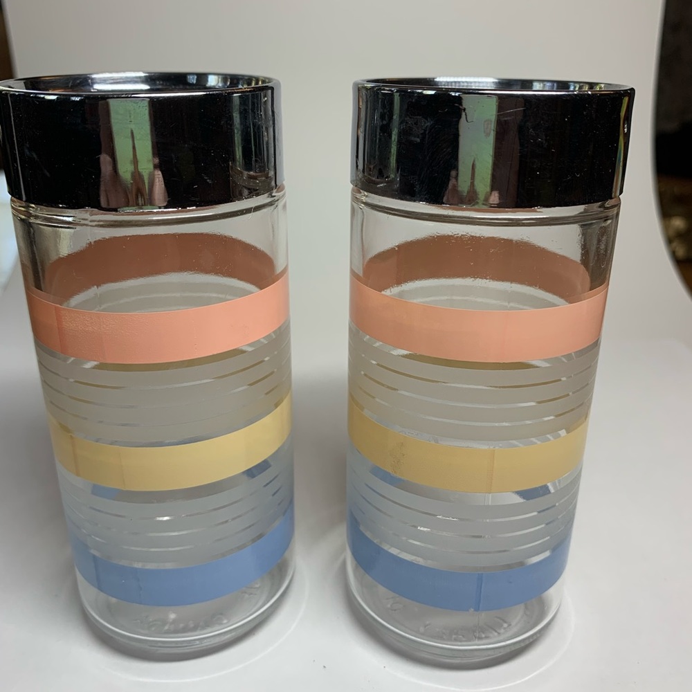 Pair of Large Vintage Striped Seasoning Shakers